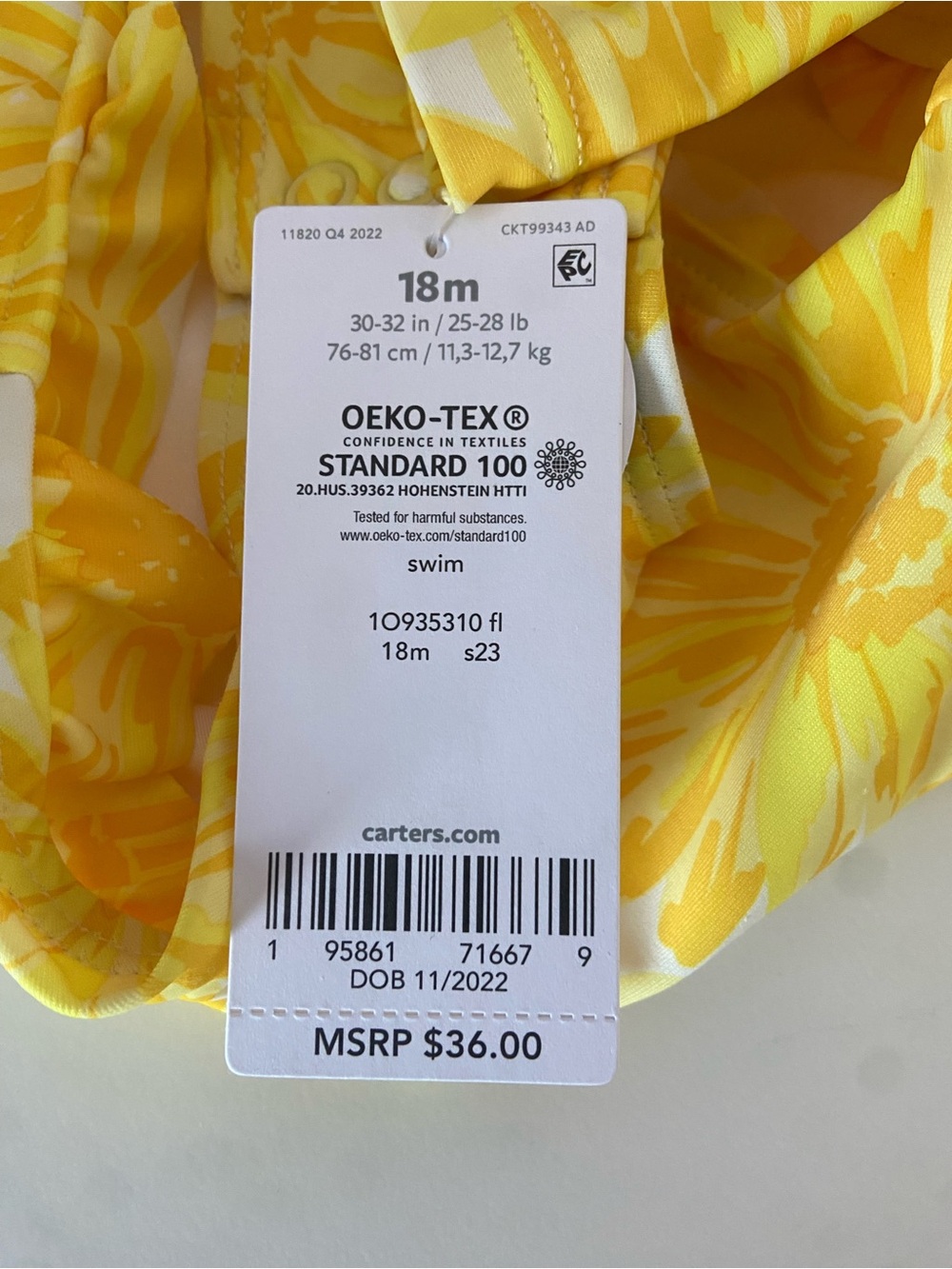 Carter's Yellow Floral Kids One-Piece Swimsuit
